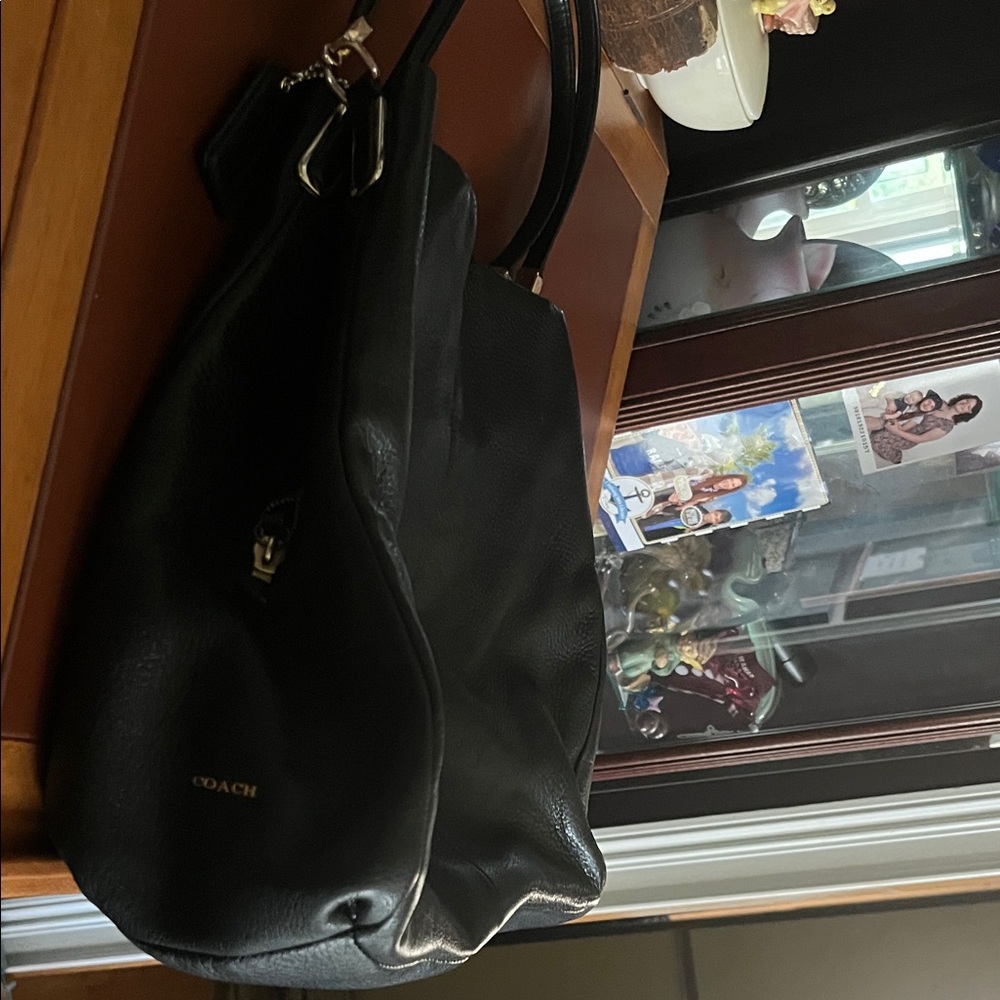 Coach Black Pebble Leather Shoulder Bag Also has long strap included.